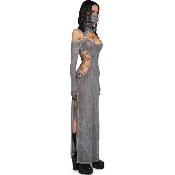 NWT Darker Wavs Extra Tall Turtleneck Semi-Sheer Jersey Maxi Dress w. Side Slits - Picture 11 of 11
